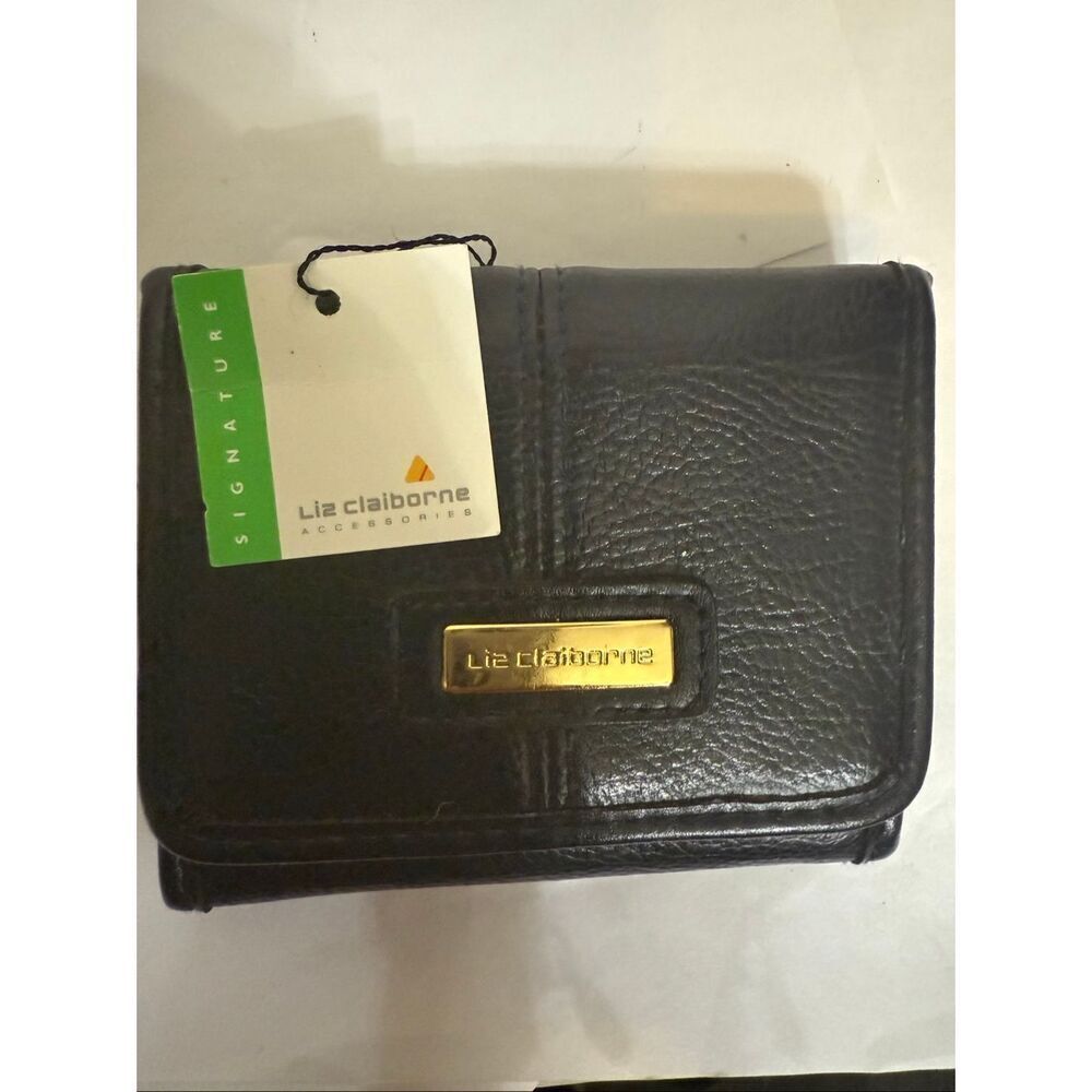 Liz Claiborne Women's Leather Snap Card Slot Purse Trifold Wallet Black NWT